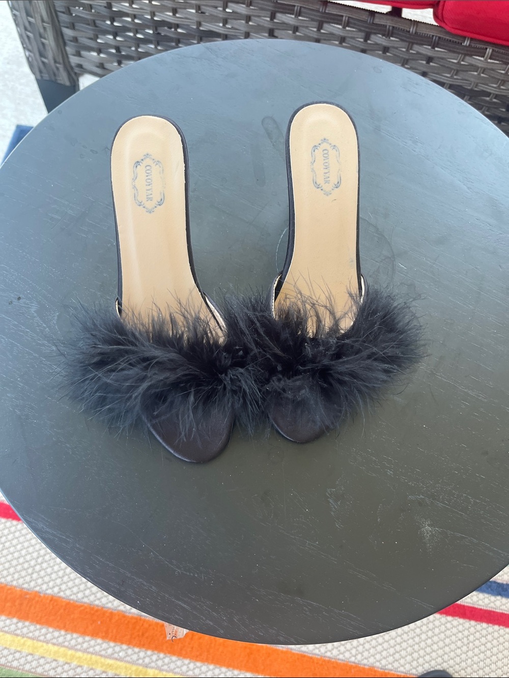 Coach Black Feather Slide Mules